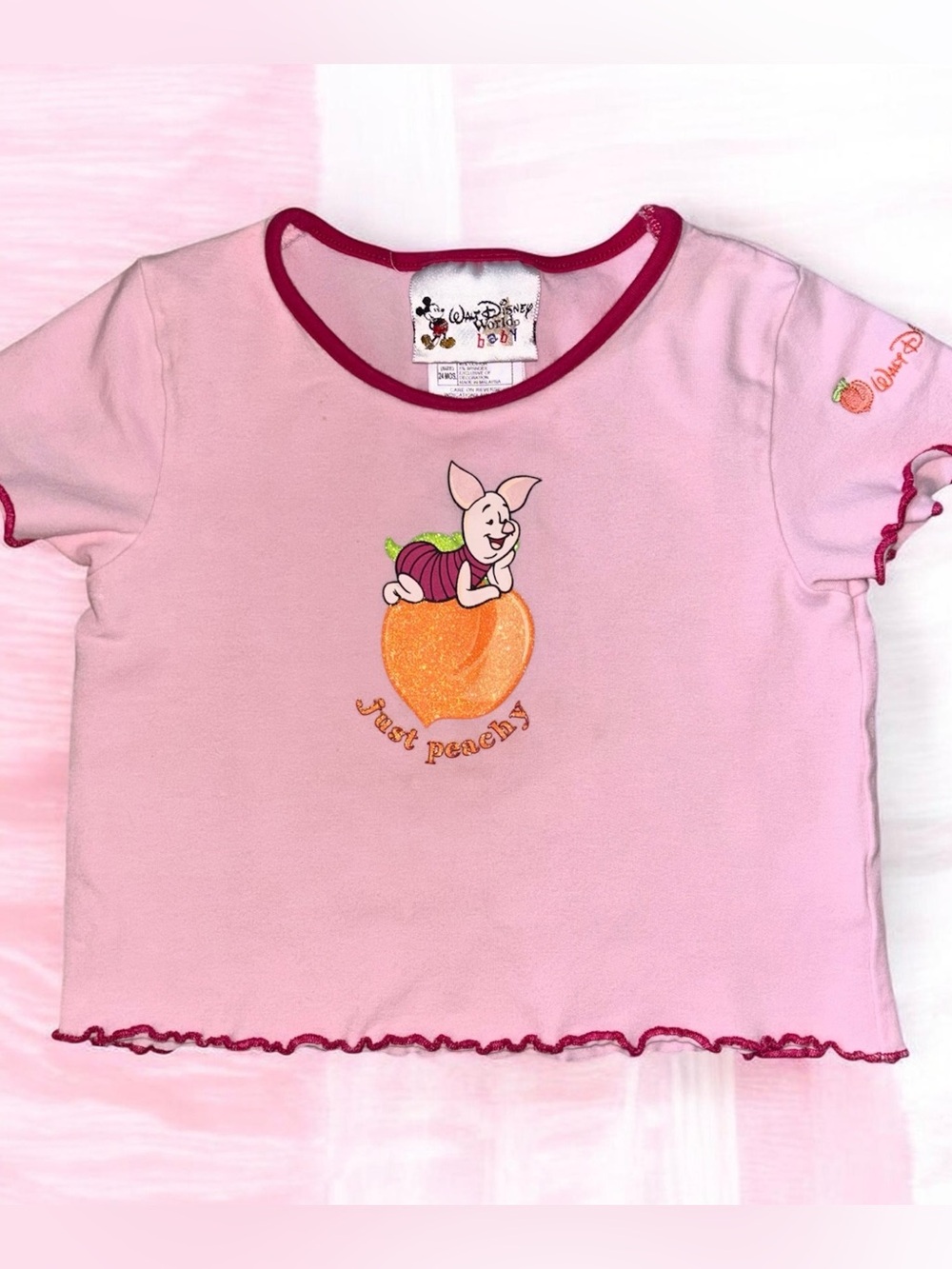 Vintage Disney Light Pink Piglet 'Just Peachy' Short Sleeve Baby Tee 🍑